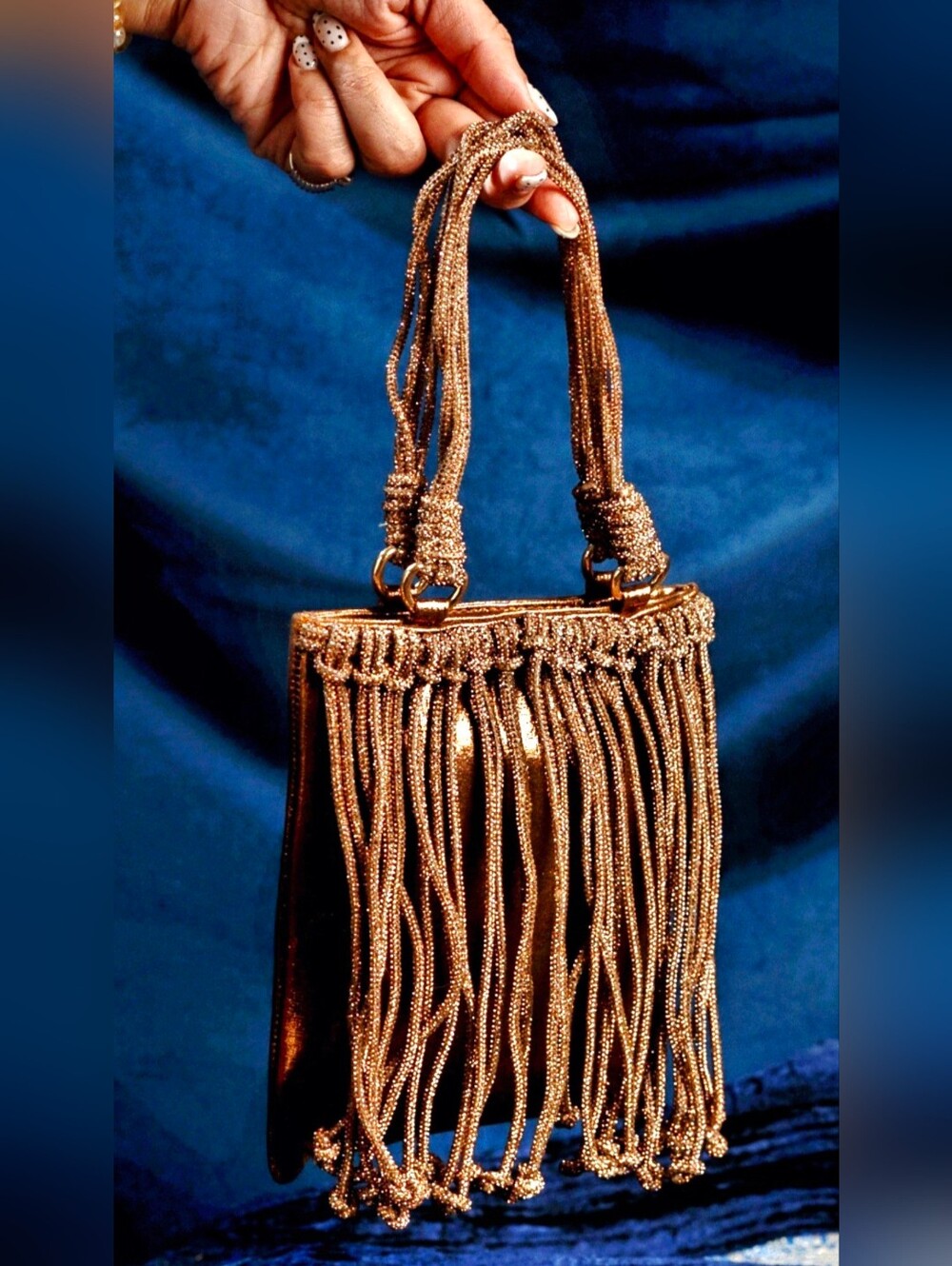 Fringed Metallic Bronze/Copper Color Evening Bag